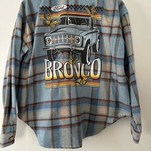 Ford Bronco Blue Plaid Flannel Shirt with Graphic